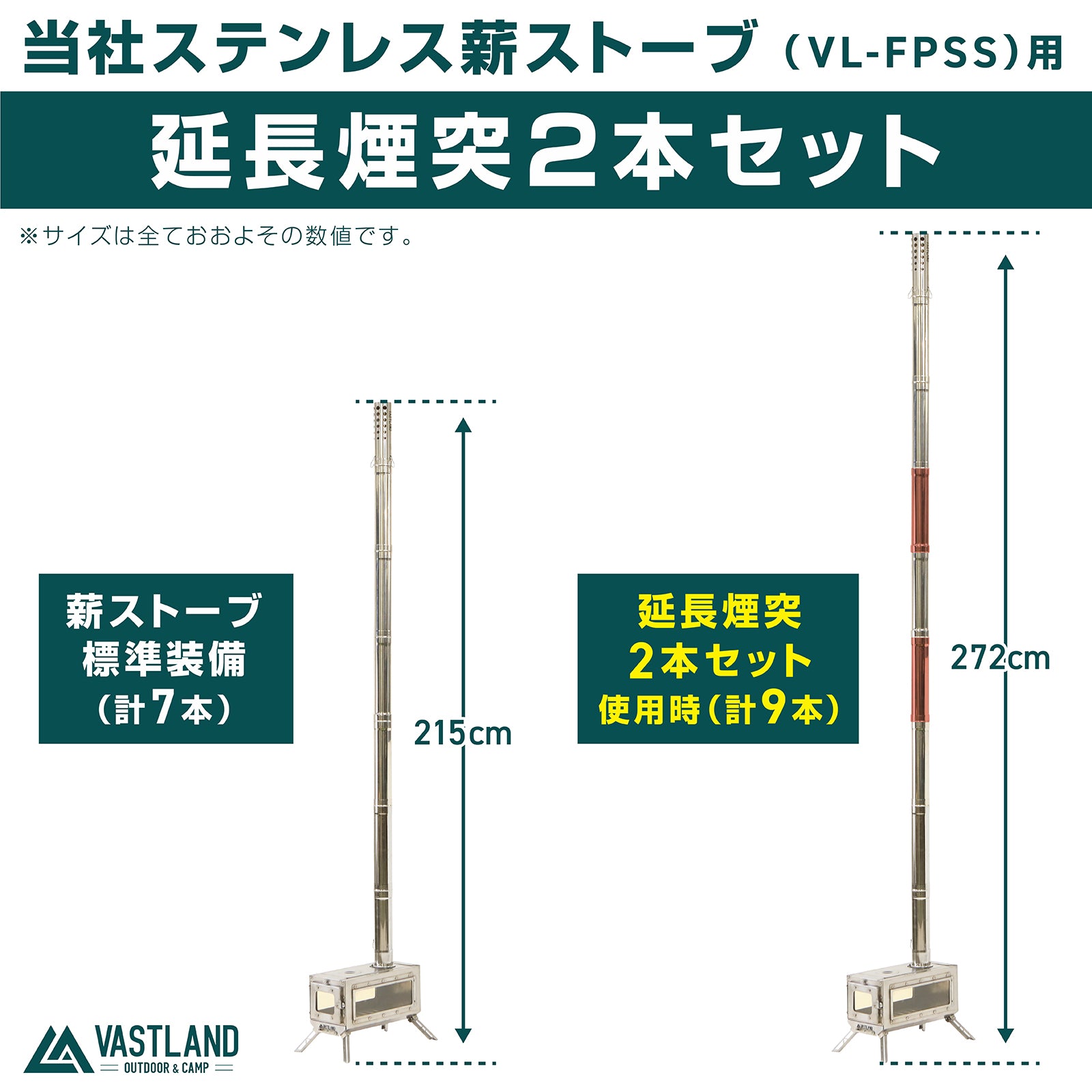 ステンレス薪ストーブ用延長煙突 2本セット