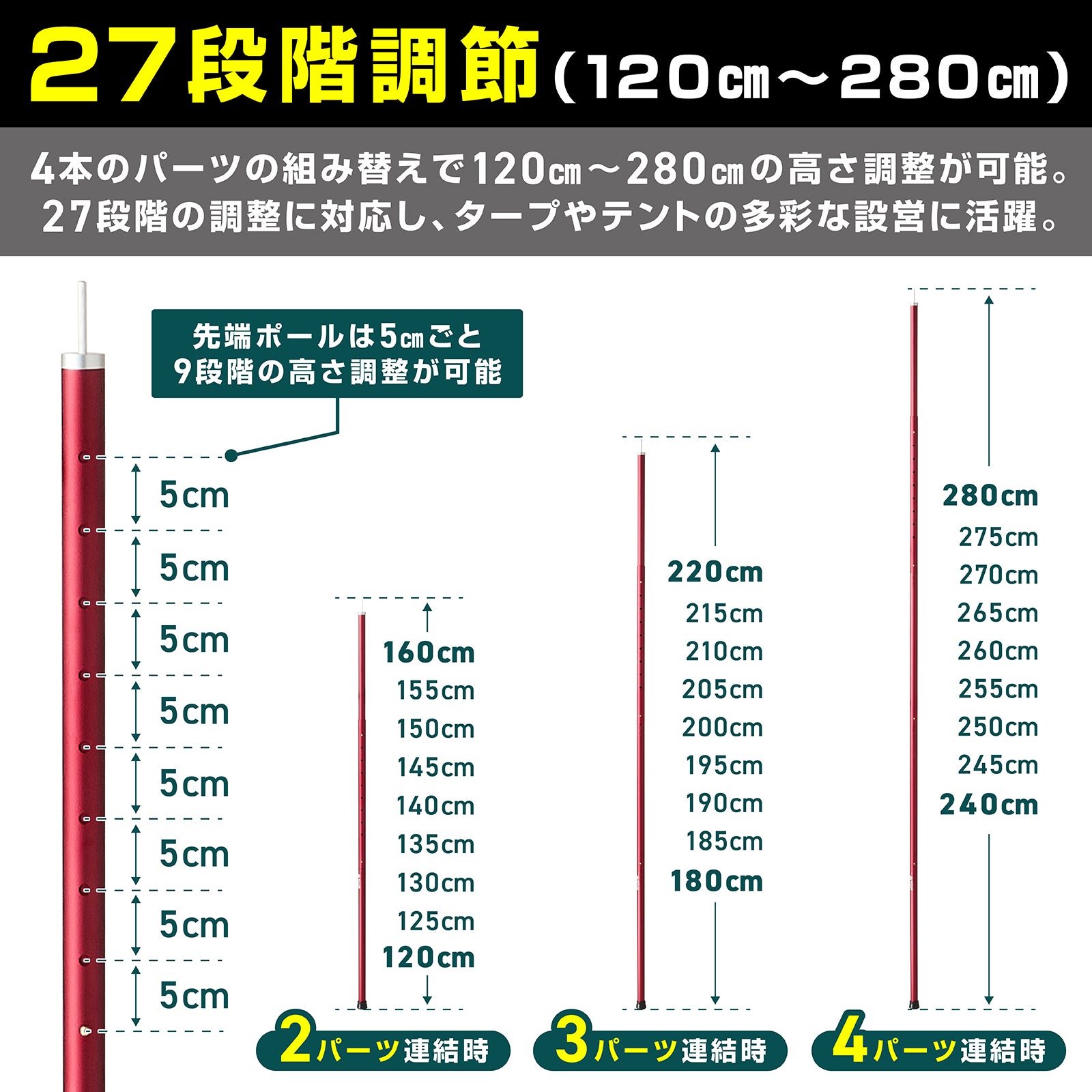 タープポール アルミ製 280cm 2本組