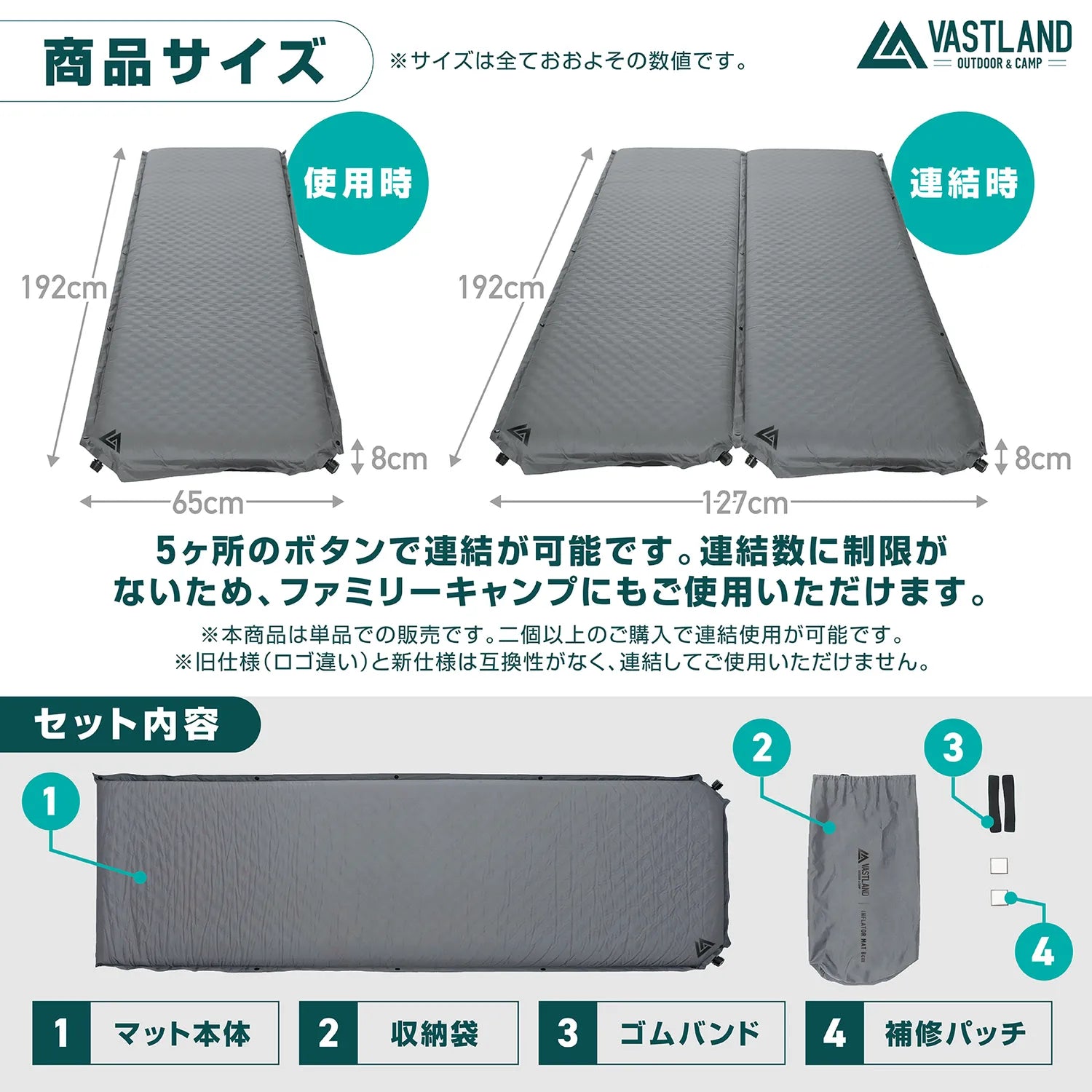VASTLAND インフレーターマット 2個 インフレーターマット 8cm | キャンプ用マットはVASTLAND